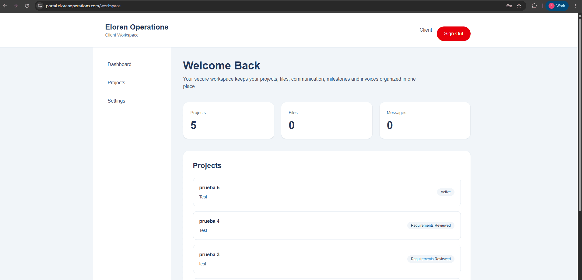 Client Workspace — Desktop