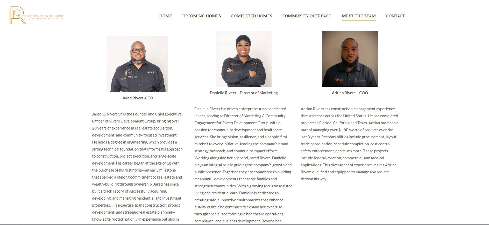 Rivers Development Group Meet the Team section